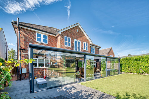 Deponti Skyline - Pérgola con tejado de cristal y aluminio, 6 x 3 m, color gris 
