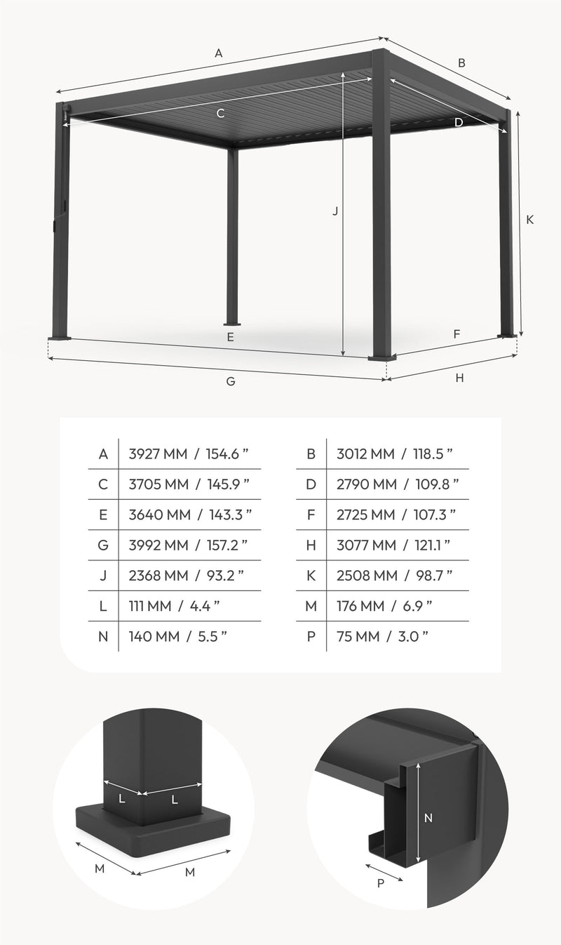 Laden Sie das Bild in Galerie -Viewer, Nova – Titan-Aluminium-Pergola, 4 m x 3 m, rechteckig – Grau 
