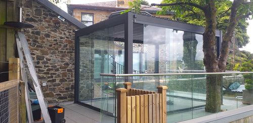 Nova Titan Aluminium Pergola 4m x 3m  optional Glass Sliding Doors - Grey