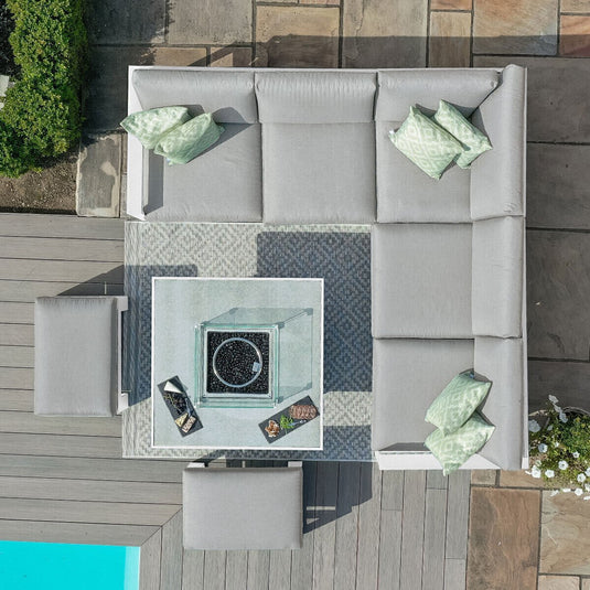 Maze - Amalfi Square Aluminium Corner Dining Set
with Fire Pit Table & Footstools - White