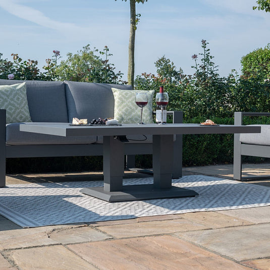 Maze - Amalfi 2 Seat Aluminium Sofa Set
with Rising Table plus Armchairs & Footstools - Grey