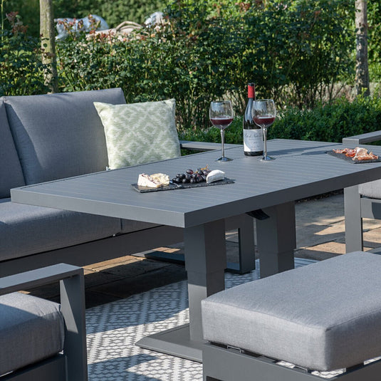 Maze - Amalfi 2 Seat Aluminium Sofa Set
with Rising Table plus Armchairs & Footstools - Grey