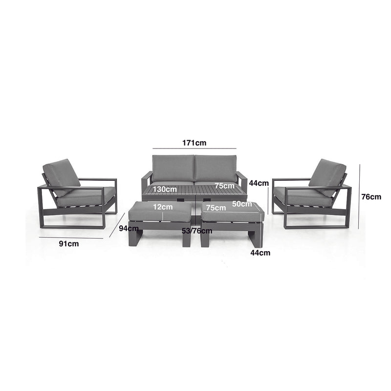 Load image into Gallery viewer, Maze - Amalfi 2 Seat Aluminium Sofa Set
with Rising Table plus Armchairs &amp; Footstools - Grey

