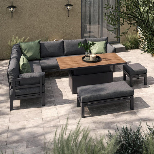 Maze - Oslo Aluminium Corner Group
with Teak Rising Table - Charcoal