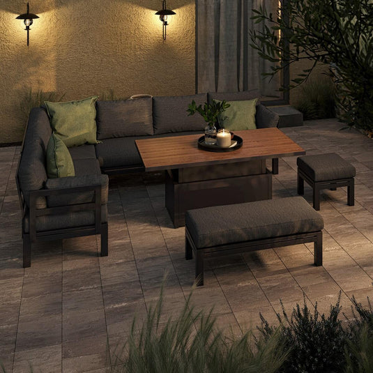 Maze - Oslo Aluminium Corner Group
with Teak Rising Table - Charcoal
