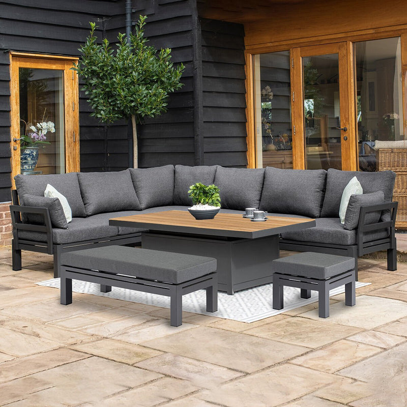 Load image into Gallery viewer, Maze - Oslo Aluminium Corner Group
with Teak Rising Table - Charcoal
