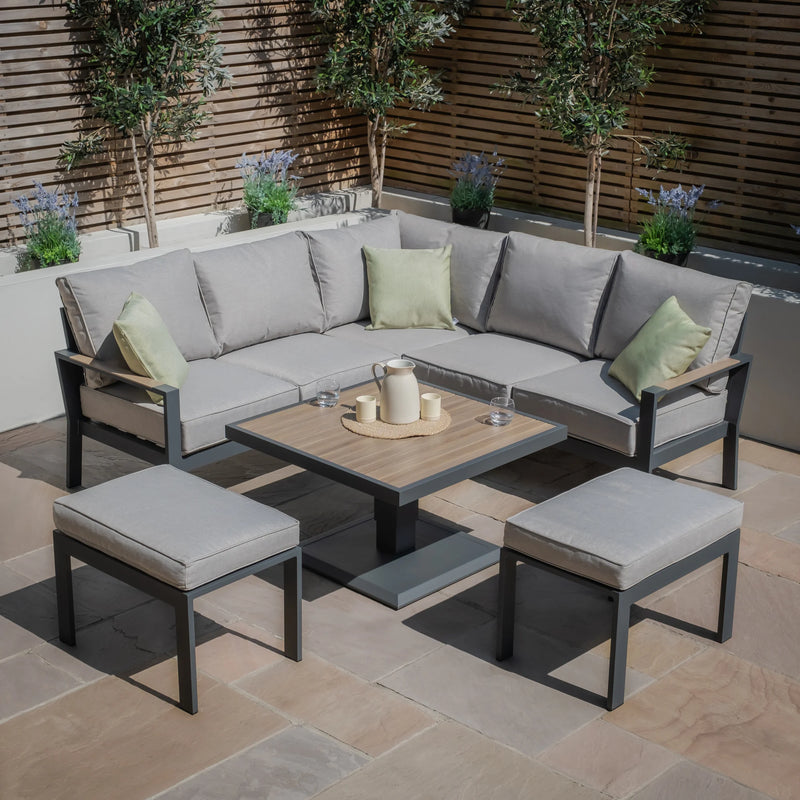 Load image into Gallery viewer, Maze - Vancouver Small Aluminium Corner Dining Set
with Square Rising Table &amp; 2 Stools - Dove Grey
