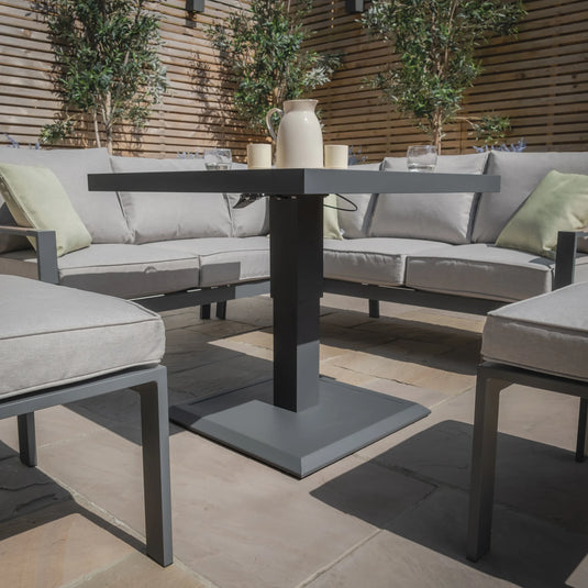 Maze - Vancouver Small Aluminium Corner Dining Set
with Square Rising Table & 2 Stools - Dove Grey