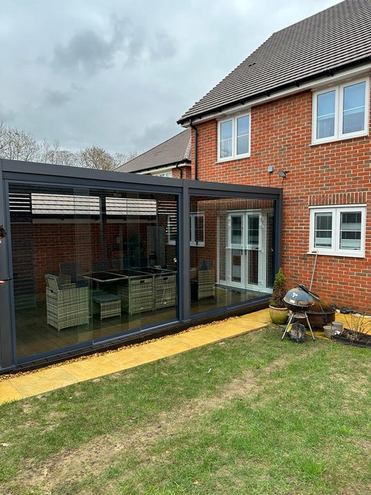 Nova Titan Aluminium Wall Mounted Pergola  6m x 3m New Model Rectangular - Grey