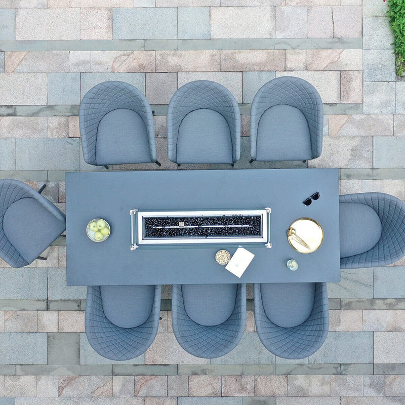 Load image into Gallery viewer, Maze - Outdoor Fabric Ambition 8 Seat Rectangular Dining Set
with Fire Pit Table - Flanelle
