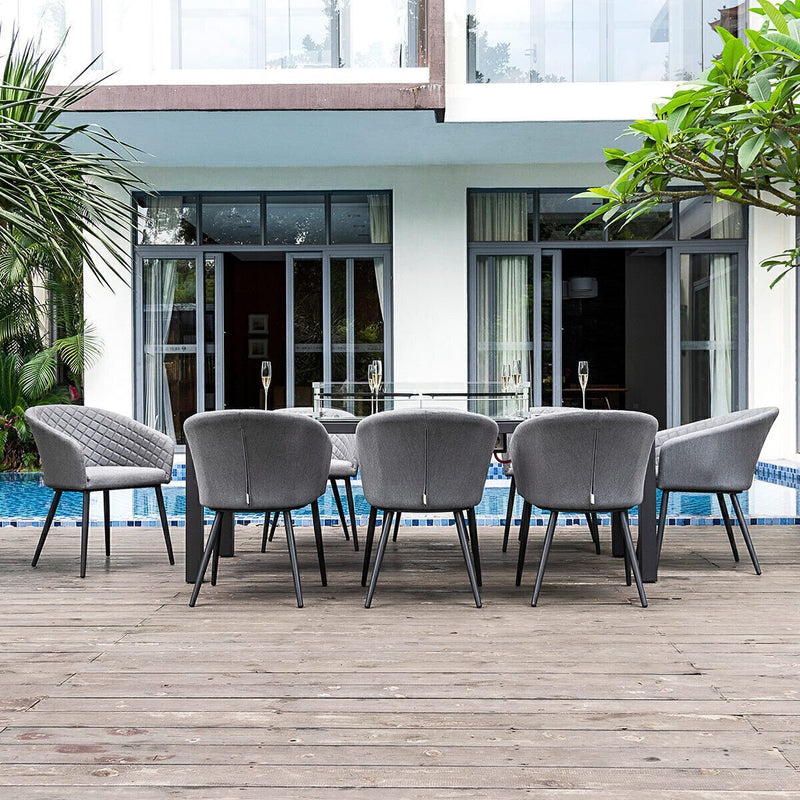 Load image into Gallery viewer, Maze - Outdoor Fabric Ambition 8 Seat Rectangular Dining Set
with Fire Pit Table - Flanelle
