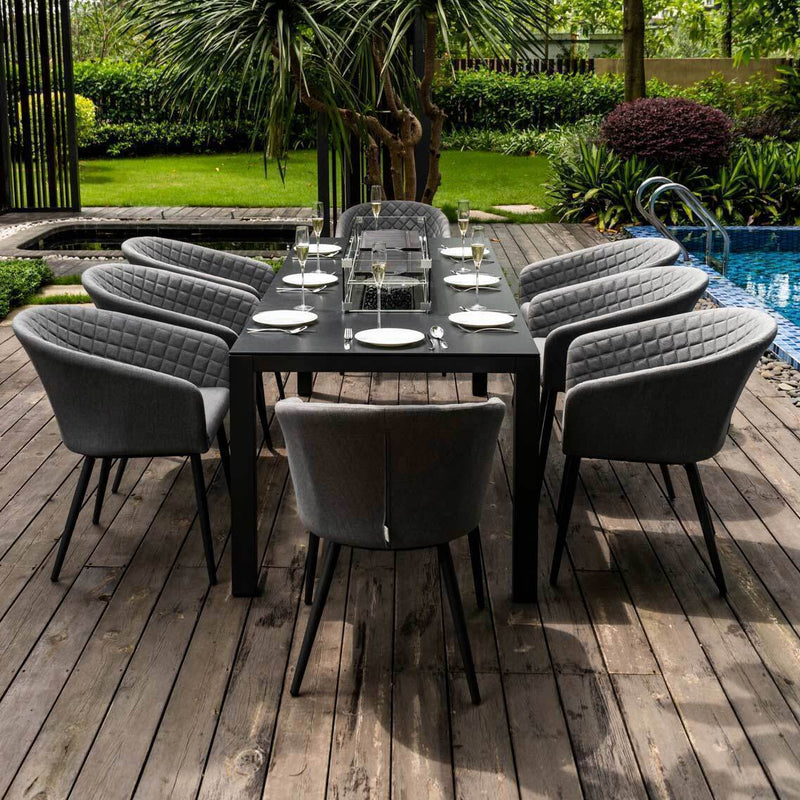 Load image into Gallery viewer, Maze - Outdoor Fabric Ambition 8 Seat Rectangular Dining Set
with Fire Pit Table - Flanelle
