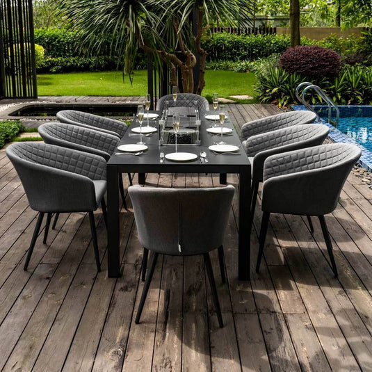 Maze - Outdoor Fabric Ambition 8 Seat Rectangular Dining Set
with Fire Pit Table - Flanelle