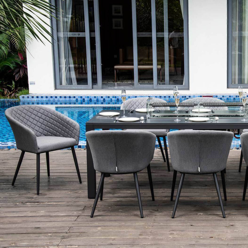 Load image into Gallery viewer, Maze - Outdoor Fabric Ambition 8 Seat Rectangular Dining Set
with Fire Pit Table - Flanelle
