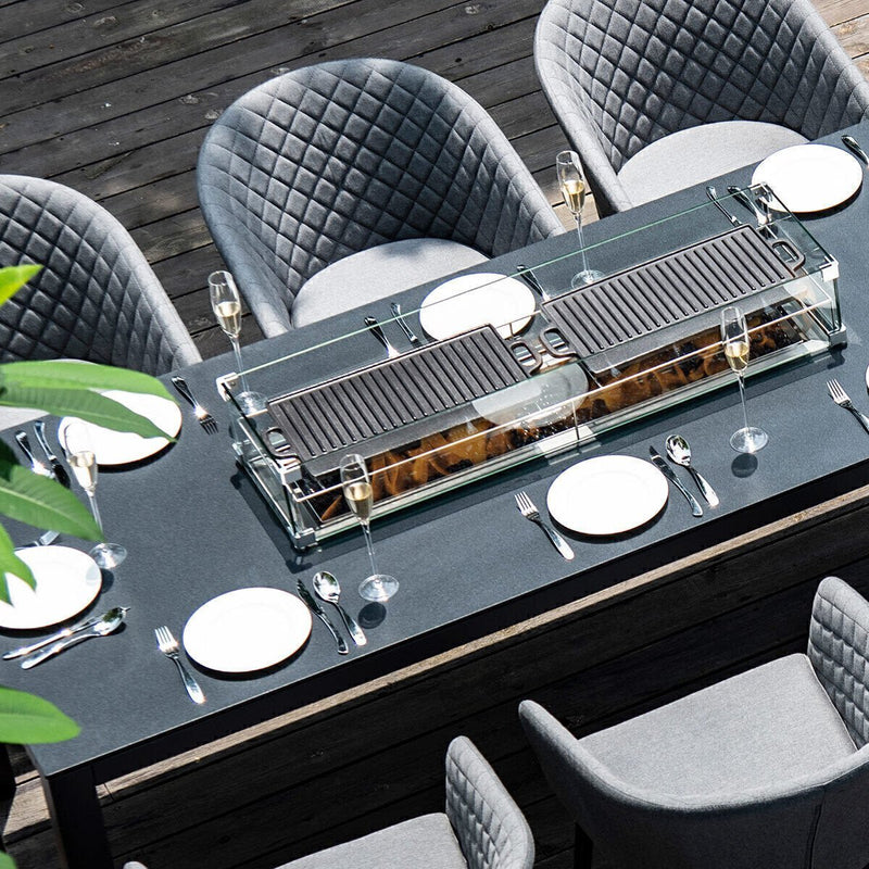 Load image into Gallery viewer, Maze - Outdoor Fabric Ambition 8 Seat Rectangular Dining Set
with Fire Pit Table - Flanelle
