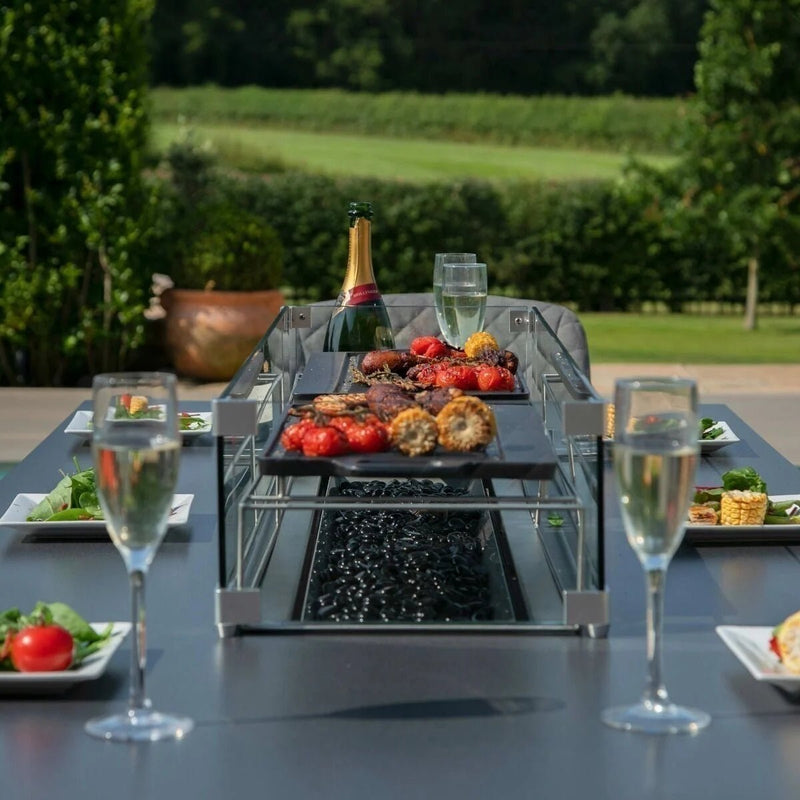 Load image into Gallery viewer, Maze - Outdoor Fabric Ambition 8 Seat Rectangular Dining Set
with Fire Pit Table - Flanelle

