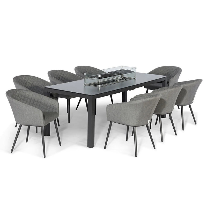 Load image into Gallery viewer, Maze - Outdoor Fabric Ambition 8 Seat Rectangular Dining Set
with Fire Pit Table - Flanelle
