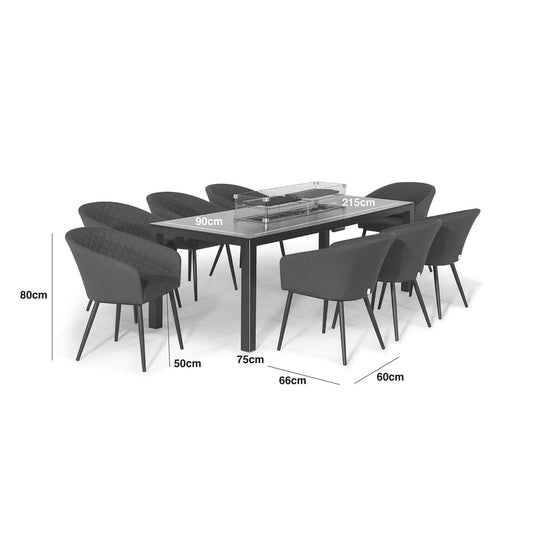 Maze - Outdoor Fabric Ambition 8 Seat Rectangular Dining Set
with Fire Pit Table - Flanelle
