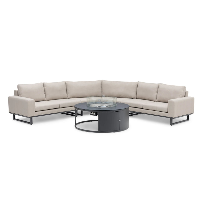 Load image into Gallery viewer, Maze - Outdoor Fabric Ethos Grande Corner Sofa Set
with Round Fire Pit Table - Oatmeal
