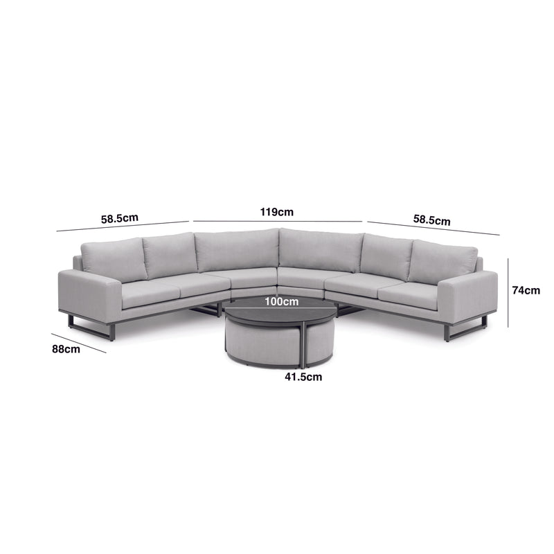 Load image into Gallery viewer, Maze - Outdoor Fabric Ethos Grande Corner Sofa Set
with Round Coffee Table &amp; 3 Footstools - Oatmeal
