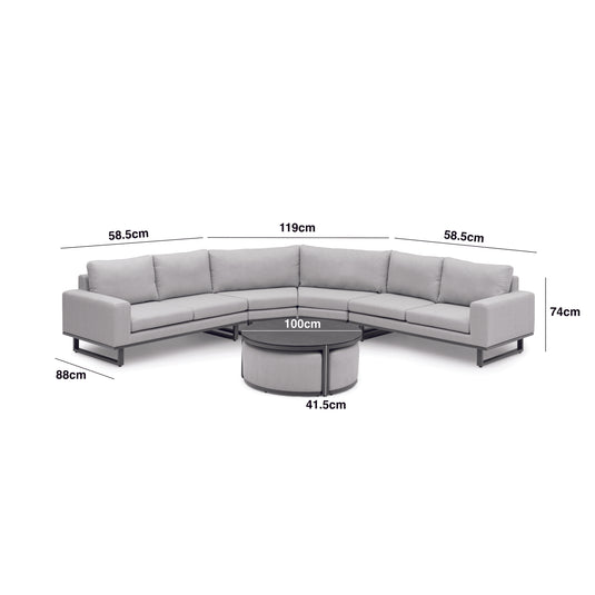 Maze - Outdoor Fabric Ethos Grande Corner Sofa Set
with Round Coffee Table & 3 Footstools - Oatmeal