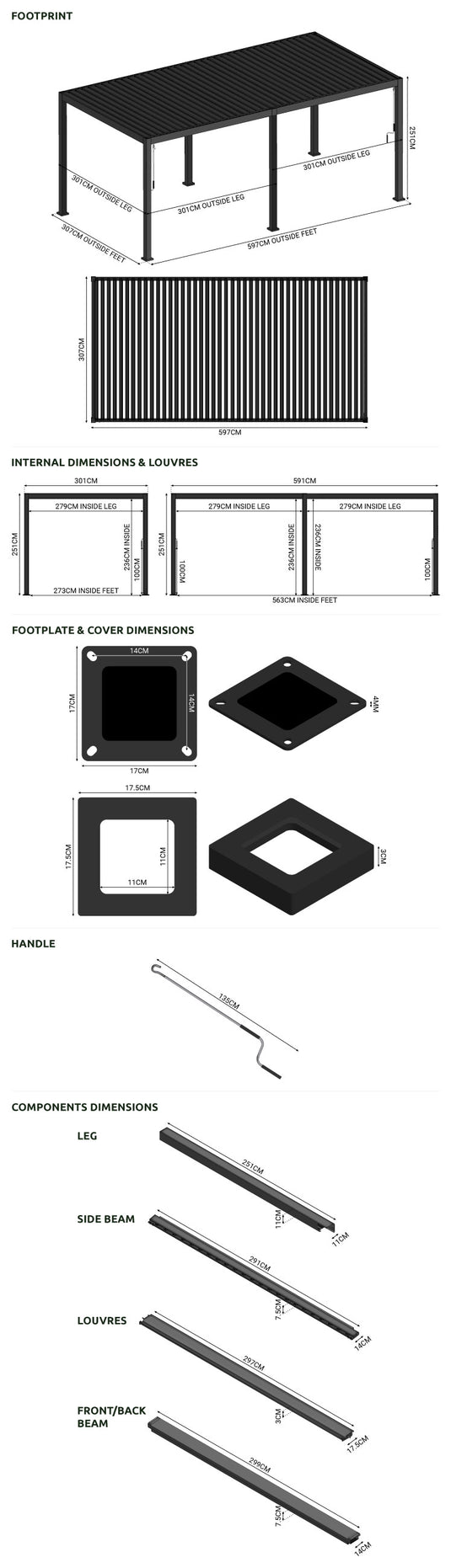 Nova Titan Plus LED 6m x 3m Rectangular Motorised Aluminium Pergola Grey