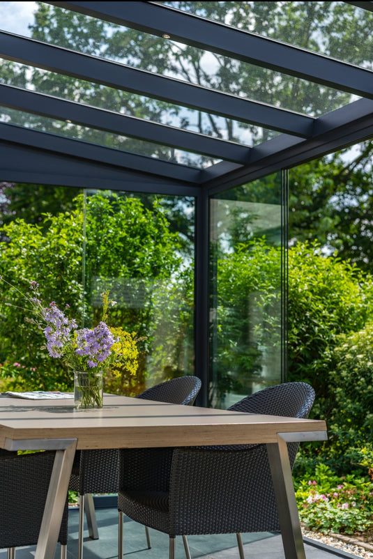 Deponti Pérgola con tejado de cristal y aluminio Skyline 4x3m gris 