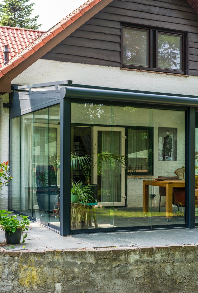 Laden Sie das Bild in Galerie -Viewer, Deponti 4x4m Skyline Aluminium Glasdach Pergola Veranda Grau 
