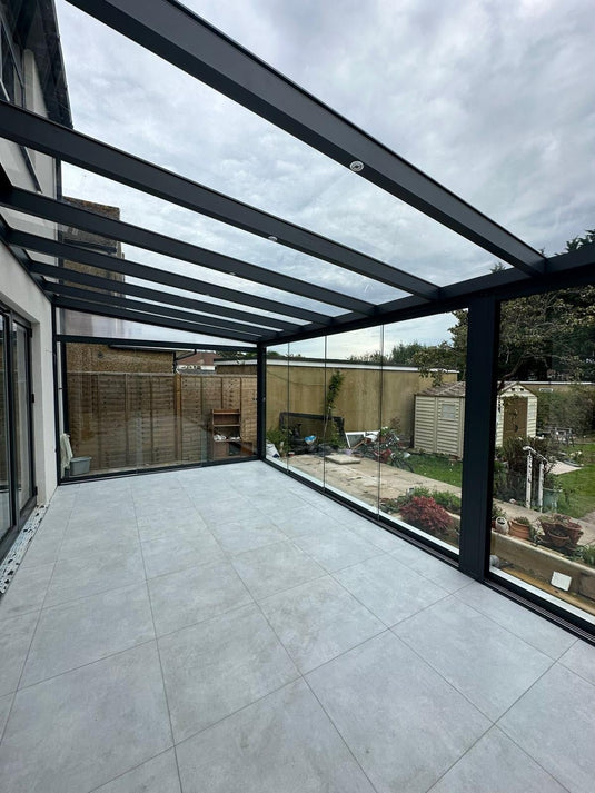 Deponti 4x4m Skyline Aluminium Glasdach Pergola Veranda Grau 
