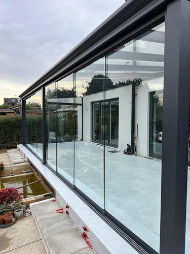Deponti Pérgola con techo de cristal y aluminio Skyline de 6x4 m gris 
