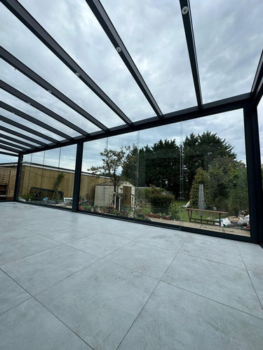 Deponti Pérgola con tejado de cristal y aluminio Skyline 4x3m gris 