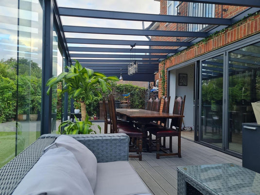 Deponti 4x4m Skyline Aluminium Glasdach Pergola Veranda Grau 