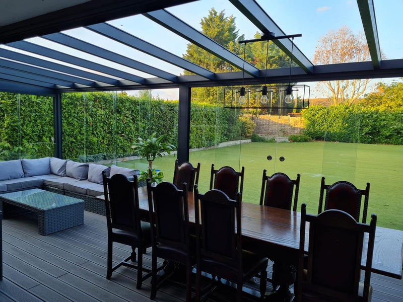 Laden Sie das Bild in Galerie -Viewer, Deponti 4x4m Skyline Aluminium Glasdach Pergola Veranda Grau 
