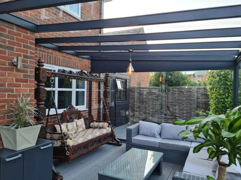 Laden Sie das Bild in Galerie -Viewer, Deponti 4x4m Skyline Aluminium Glasdach Pergola Veranda Grau 
