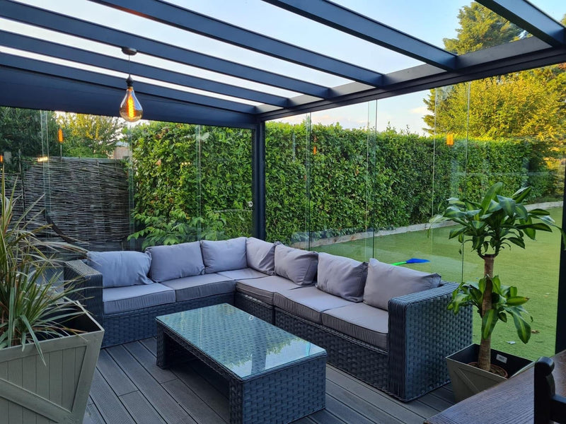 Laden Sie das Bild in Galerie -Viewer, Deponti 4x4m Skyline Aluminium Glasdach Pergola Veranda Grau 
