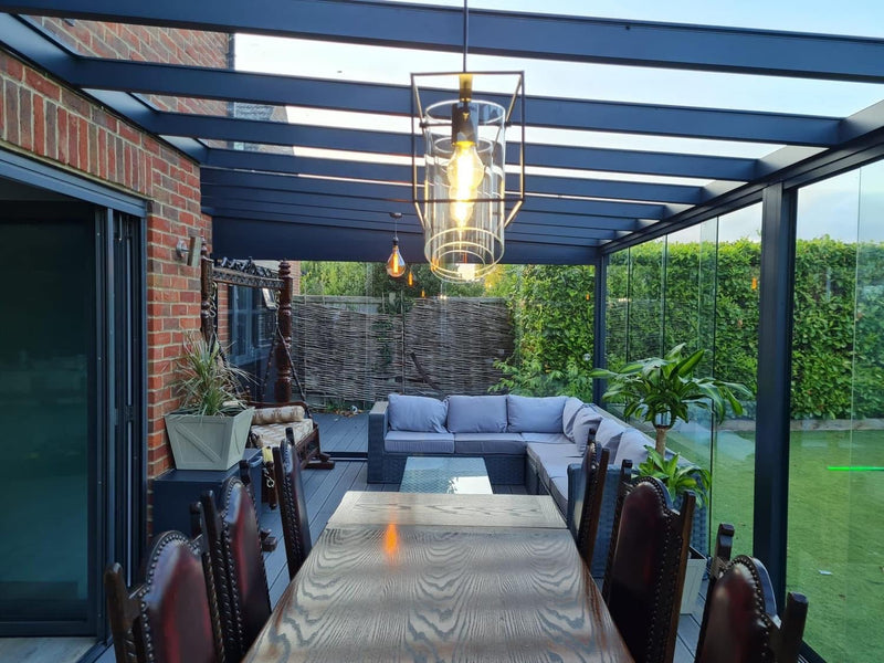 Laden Sie das Bild in Galerie -Viewer, Deponti 4x4m Skyline Aluminium Glasdach Pergola Veranda Grau 
