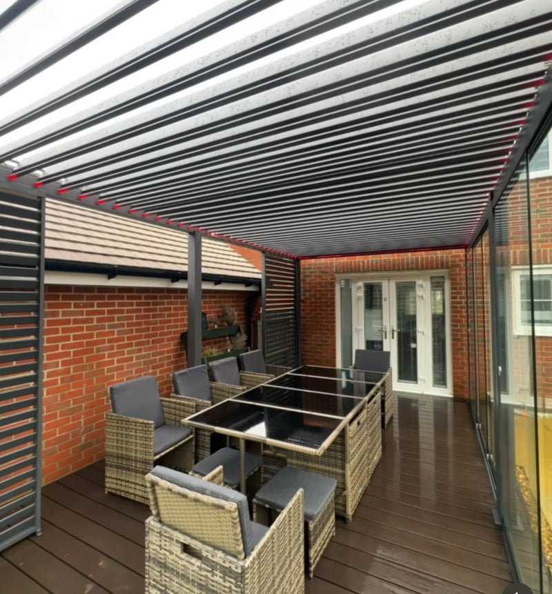 Cargue la imagen en el visor de la galería, Nova Titan Aluminium Wall Mounted Pergola  6m x 3m New Model Rectangular - Grey
