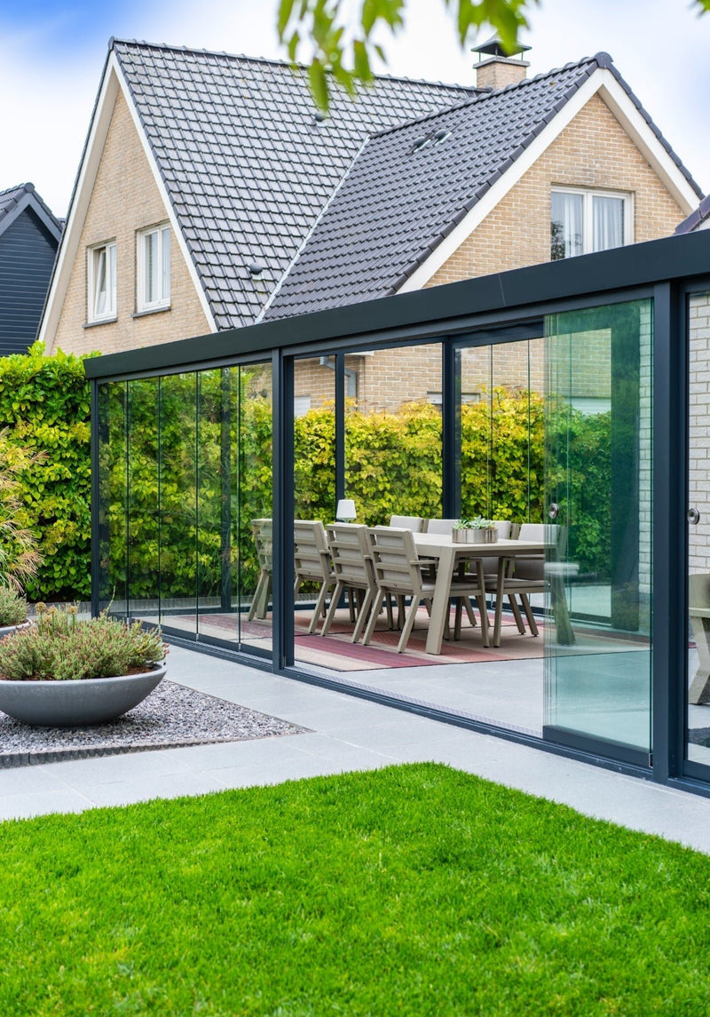 Laden Sie das Bild in Galerie -Viewer, Deponti 4x4m Skyline Aluminium Glasdach Pergola Veranda Grau 
