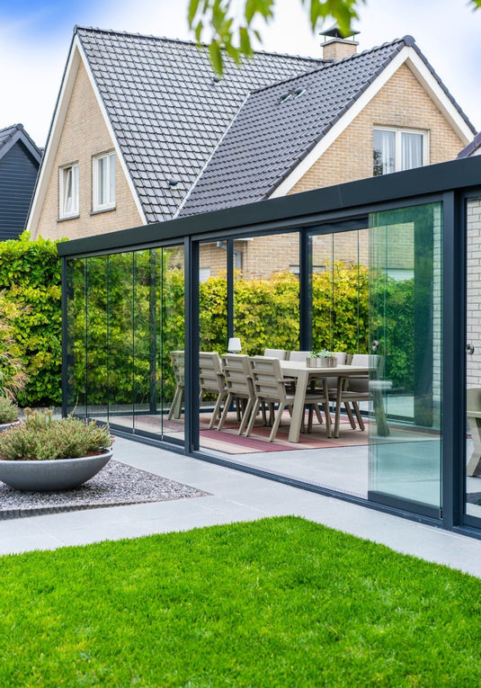 Deponti 4x4m Skyline Aluminium Glasdach Pergola Veranda Grau 