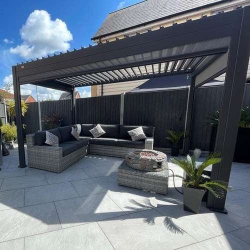 Load image into Gallery viewer, Nova Titan Aluminium Pergola 4m x 3m  with Glass Sliding Doors - Grey
