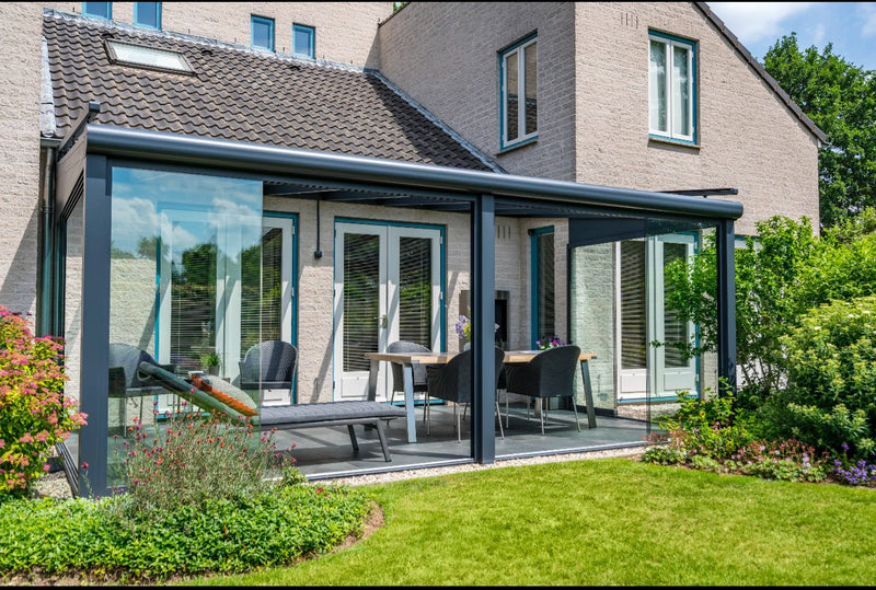 Laden Sie das Bild in Galerie -Viewer, Deponti 4x4m Skyline Aluminium Glasdach Pergola Veranda Grau 
