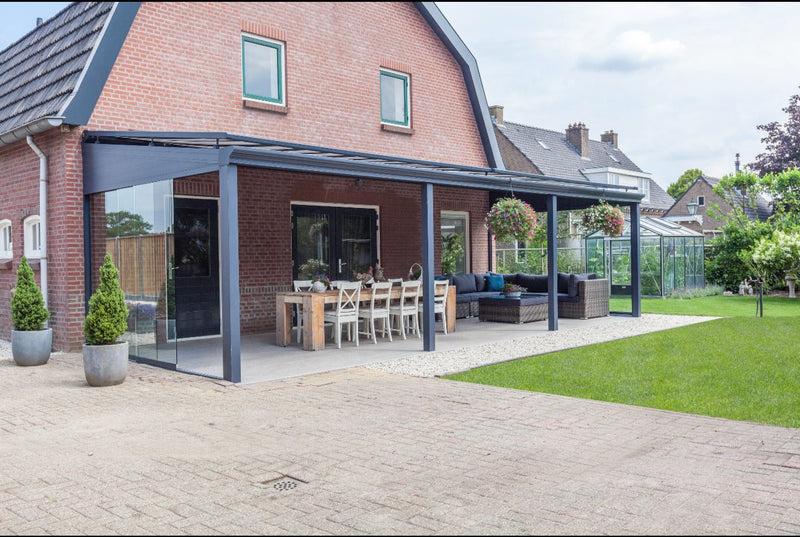 Laden Sie das Bild in Galerie -Viewer, Deponti 4x4m Skyline Aluminium Glasdach Pergola Veranda Grau 
