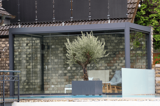 Nova Titan Aluminium Pergola 4m x 3m  with Glass Sliding Doors - Grey