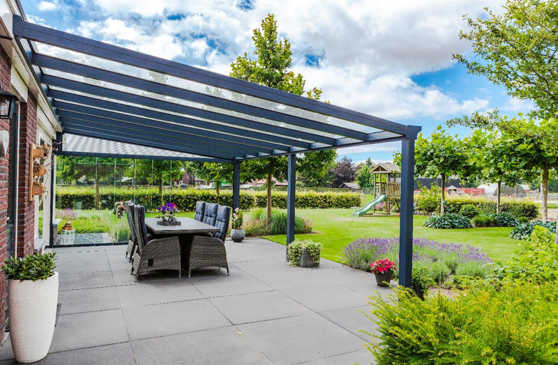 Laden Sie das Bild in Galerie -Viewer, Deponti 4x4m Skyline Aluminium Glasdach Pergola Veranda Grau 
