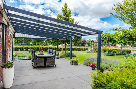 Deponti 4x4m Skyline Aluminium Glasdach Pergola Veranda Grau 