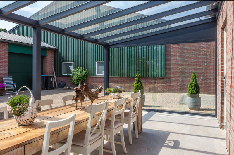 Laden Sie das Bild in Galerie -Viewer, Deponti 4x4m Skyline Aluminium Glasdach Pergola Veranda Grau 
