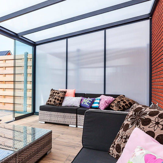 Deponti 4x4m Skyline Aluminium Glasdach Pergola Veranda Grau 